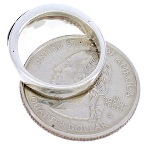 Sterling Silver Black And Opal Inlay Ring Size 5-3/4 NS40754